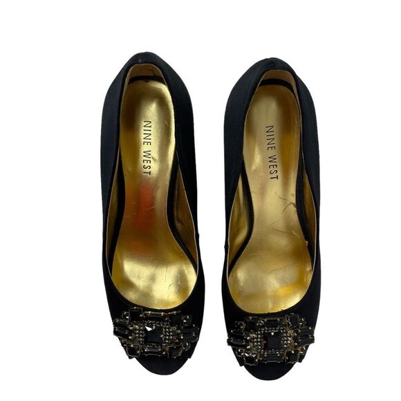 Nine West Shoes Avara2 Satin Heel Dress Pump Peep Toe Women's 7 Platform Glitter - Picture 2 of 10